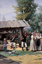 Soldados russos em uma vila rural, 1877