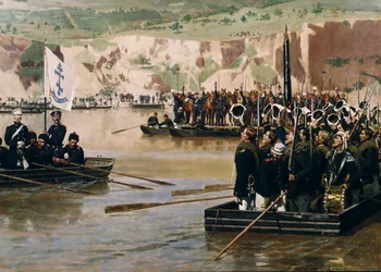 Os russos atravessando o Danúbio em Svishtov em junho de 1877, década de 1870