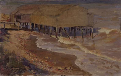 Uma casa de banho na praia