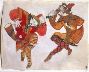 Os skomorokhs. Figurino da ópera Prince Igor de A. Borodin, 1914