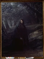 «Cristo no jardim das oliveiras»: Jesus no Monte das Oliveiras (ou colina de Getsémani), dominando Jerusalém, afasta-se dos discípulos adormecidos para rezar antes da sua detenção. Pintura de Nikolai Nikolayevich Ge (Gay) (1831-1894), 1869-1880, Galeria