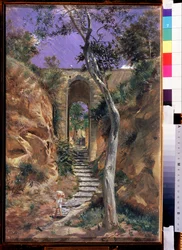 "" Le pont de Vico (Corse?) "" Peinture de Nikolai Ge (Gay) (1831-1894) 1858 Dim. 45.5x30 cm State Tretyakov Gallery, Moscou