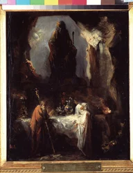 O profeta Daniel disse a Nabucodonosor sua interpretação de Deus. (O Profeta Daniel diz a interpretação de Deus Nabucodonosor). E se recusa a comer a comida sacrificada ao ídolo e a adorar a estátua de ouro do rei da Babilônia, recusa pela qual ele