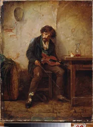 Um músico. Pintura de Nikolai Petrovich Petrov (1834-1876), óleo sobre tela