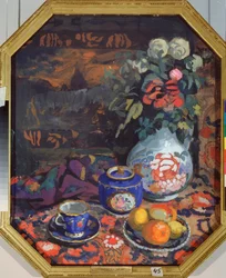 Natureza Morta - Trabalho de Nikolai Semyonovich Zaytsev (1885-1938), tempera a bordo