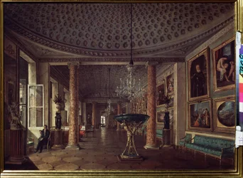 A Galeria de Imagens no Palácio Stroganov em Stroganov em São Petersburgo. Pintura de Nikolai Stepanovich Nikitin (1811-1881), óleo sobre tela