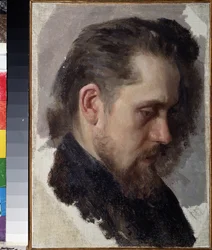 Retrato do escritor Nikolay Pomyalovsky (Nicholas Pomyalovsky) (1835-1863). (Retrato do Autor N.Pomyalovsky). Pintura de Nikolai Vasilyevich Nevrev (1830-1904), óleo sobre tela
