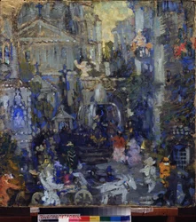 Decoração preparatória para a peça ""A Máscara da Morte Vermelha"" (A Máscara da Morte Vermelha) de Edgar Allan Poe (1809-1849). Obra de Nikolai Nikolayevich Sapunov (Sapunov) (1880-1912), têmpera sobre papelão, cerca de 190