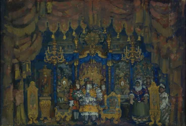 Quarto Jourdains. Cenografia da peça de teatro A Bourgeois as Nobleman de J.-B. Moliere, 1911