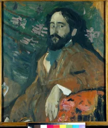 Retrato do pintor Nicolas Milioti (1874-1962) (The Painter Nikolay Milioti) - Pintura de Nikolai Nikolayevich Sapunov (1880-1912), óleo sobre cartão (77x66,7 cm)