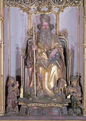 Retábulo de Isenheim, Santo António, o detalhe do Eremita de Santo António, c.1490 Tinta dourada em madeira