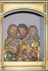 Esculturas em madeira de SS. Paul, Matthew e Thomas, da predella do Retábulo de Isenheim, c.1490 (madeira pintada)