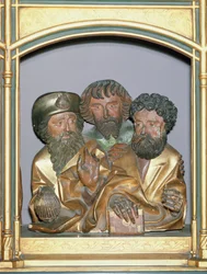 Esculturas em madeira de São Tiago Maior, São Simão e São Tadeu, da predelação do Retábulo de Isenheim, c.1490 (madeira pintada)