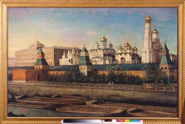 Vista do Kremlin de Moscou. Pintura de Nikolai Ivanovich Podklyuchnikov (1813-1877), óleo sobre tela. Arte russa do século XIX. State United Museum Center no Kremlin, Moscou.