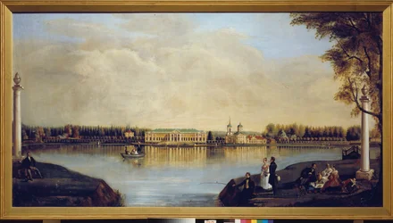 Vista do Palácio Kuskovo (Moscou, Rússia). Pintura de Nikolai Ivanovich Podklyuchnikov (1813-1877), óleo sobre tela