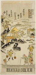 Eve pessoas g Gow em Nojima (ponto de verificação de Nojima), de. 7 da série "English ght Vie ws of Kanazawa (Kanazawa Hakkei)"