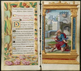 Folhas adjacentes de um livro de horas: Salmos penitenciais e rei Davi em oração ..., c. 1530-35.