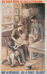Uma casa de trabalhadores de fábrica, cartaz de eleição, litografia de cor de 1909