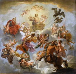 Francês: Jupiter accompagné de la Justice et de la Piété Jupiter Chariot between Justice and Piety