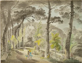 Passeio no vale de Hinterbruehl, uma das zonas de excursão e férias mais populares a sul de Viena (watercorlour)
