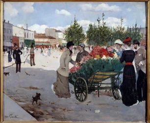Florista na Boulevard Rochechouart em Paris (Marche de la Madeleine). Pintura de Norbert Goeneutte (1854-1894)