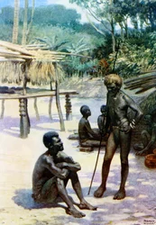 &39;A Yam derramado e nativos&39;, Espiritu Santo, New Hebrides, 1908