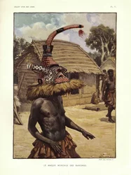 A máscara de Bangongo Mokenge, ilustração de "Notas etnográficas sobre povos comumente conhecidos como Bakuba ...", de Emil Torday