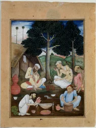 Grupo de viciados em bhang, c. 1600 (guache sobre papel)