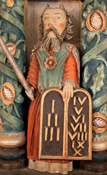 Moisés, detalhe do retábulo (madeira pintada)