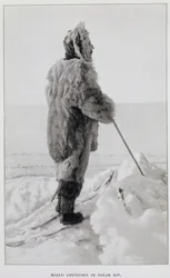 Roald Amundsen com o equipamento polar, de "The South Pole...", publ. 1912 (litografia)