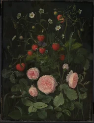 Natureza morta com rosas e morangos