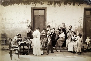 Dançarinos chilenos la cueca (estampa de gelatina prateada)