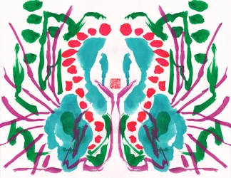 Padrão floral verde-pavão e vermelho, 2023