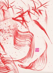 Zen Red Bamboo Ink Abstraction 2, 2020 (acrílico sobre papel Xuan)