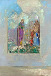 Devotion devant un buisson rouge - Devotion perto de um arbusto vermelho - Pintura por Odilon Redon (1840-1916)