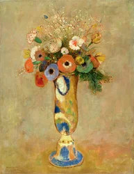 Flores em um vaso pintado