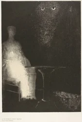 Continuei a olhar para a cadeira e imaginei ter visto nela um contorno azul pálido e enevoado de uma figura humana, placa 1 de 6
