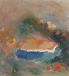 Ophelia com uma touca azul na água