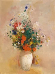 Vaso com flores (fundo colorido rosa). Por volta de 1906