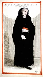 Ordem religiosa: monge da Abadia de Cluny (Cluniian). Gravura do século XVI. De acordo com O. Fialetti.