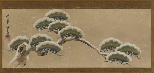 Galhos de pinheiro cobertos de neve, período Edo, século XVIII.