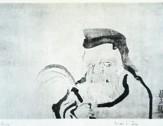 Retrato do homem velho, desenho de Ogata Korin (1658-1716), tinta sobre seda, civilização japonesa, período Edo