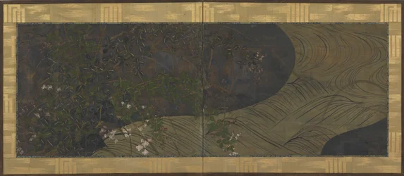 Água corrente, gramíneas e flores de outono, período Edo, final do século XVII e início do século XVIII.
