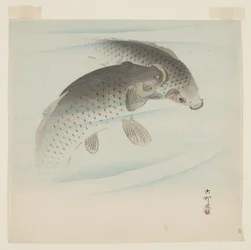 Carpa (Koi) (impressão em bloco de madeira a cores)