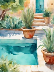 Jardim mediterrânico junto à piscina