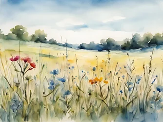 Campo de flores silvestres em aguarela