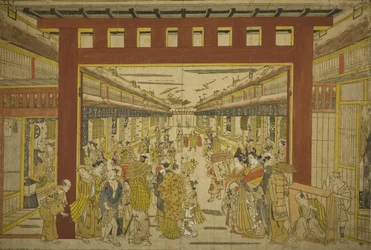 Nakanocho em Yoshiwara (xilogravura colorida à mão)
