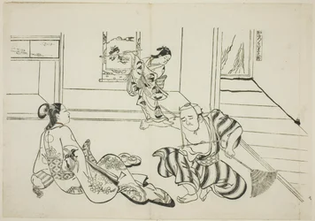 Atendente Infantil e Tengu Careca do Monte Kurama (Kaburo Kurama Tengu), no. 7 de uma série de 12 gravuras que retratam paródias de peças