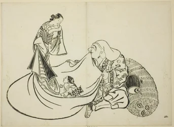 Daikoku revelando o conteúdo da mala de Hotei, n.º 2 da série de 12 gravuras