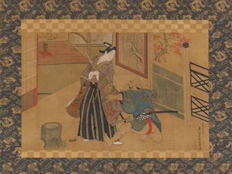 Kabuki Jogue Kusazuribiki dos Contos de Soga Soga monogatari, século XVIII.
